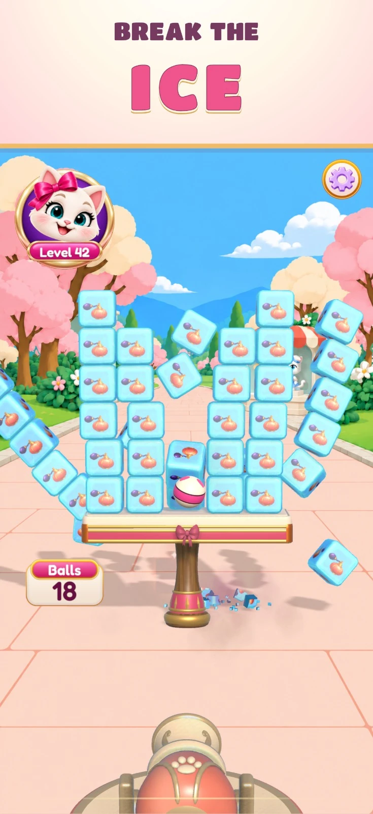 Blue ice blocks fall from the game table after a hit